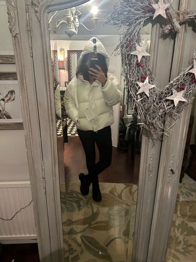 Gaelle White Puffer Jacket, IT 44 with tags.