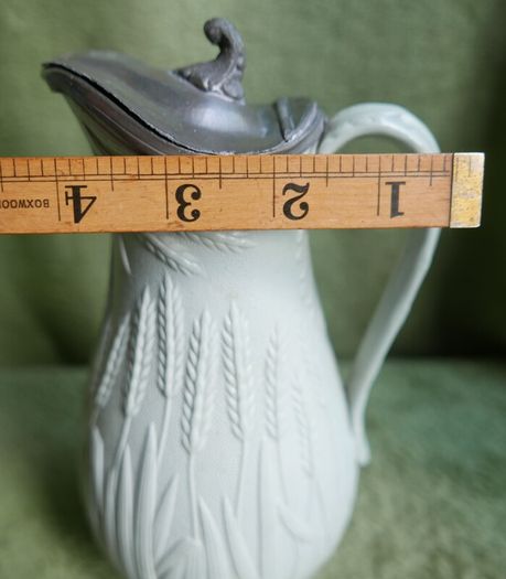 Antique Staffordshire Parian Ware Pitcher: William Brownfield Fern Design, Pewter Lid