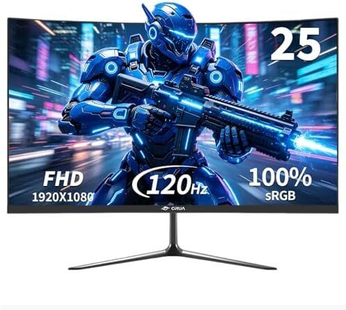 24.5 Inch Curved Gaming Monitor 120Hz, Full HD 1080P IPS Display, 1ms MPRT, 3000R Screen, FreeSync, 100 sRGB, HDMI, VESA Mount, Eye Care PC Monitor for Gaming & Office