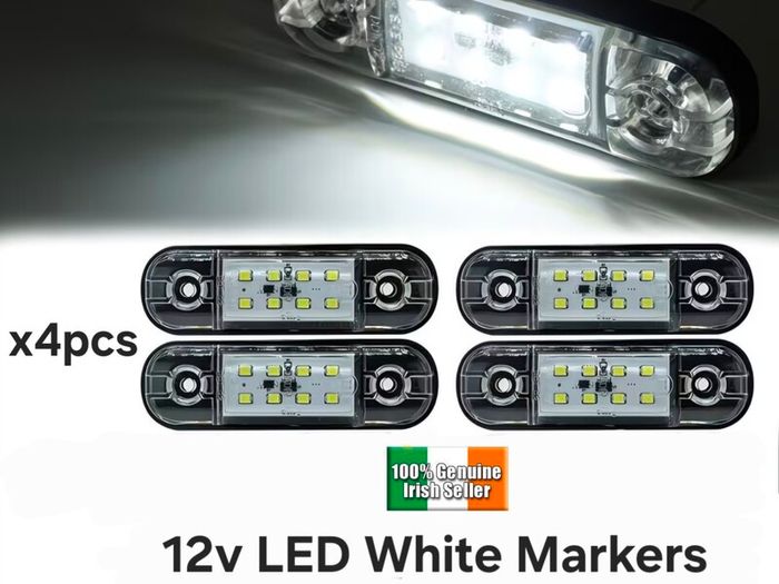 x4 Pcs12V LED White Side Marker Board Lights Trailer Truck Van Bus Camper