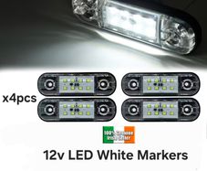 x4 Pcs12V LED White Side Marker Board Lights Trailer Truck Van Bus Camper