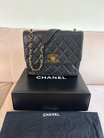 chanel rare vintage caviar Single Flap 24k Gold Plated