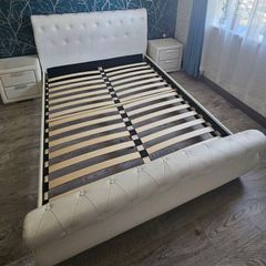 Faux white leather king size bed frame with 2 bedside lockers