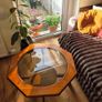 Coffee Table Vintage Mid-Century Teak + Glass Top Image 6