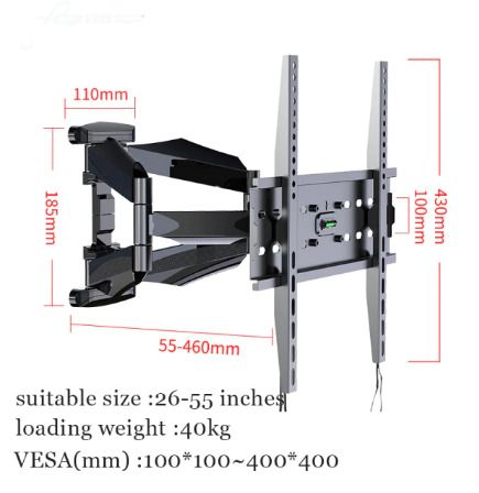 Articulating 6 Arms TV Wall Mount Full Motion Tilt Bracket TV Support Wall Mount For 32"-65" TVs Up to VESA 400x400mm and 88lbs