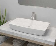 Bathroom Basin with Mixer Tap Ceramic Rectangular White