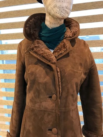 Vintage Ladies Mocklers Genuine Leather Shearling Nor'Easter Long Coat Size UK 8