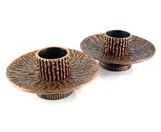 Mid Century Brutalist Bronze Candlesticks