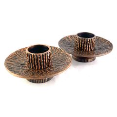Mid Century Brutalist Bronze Candlesticks