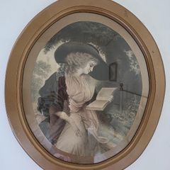 Antique Print of Victorian Girl Reading Framed