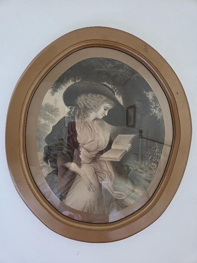 Antique Print of a Victorian Girl Reading Framed