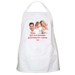 Personalised aprons photo and message with on it