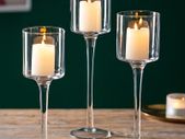 Clear Glass Tea Light Candle Holders Set of 3, Tall Candle Holder for Floating Candles and Pillar Candles, Elegant Table Centrepieces for Mantelpiece Dining Rooms Wedding Party Christmas