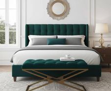 Green Velvet Bench with Gold X-Frame