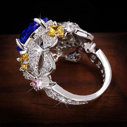 Vintage Style Blue Stone Statement Silver Ring