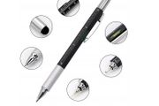 6in1 Tech-Tool Pen, Ballpoint Pen/Touch Screen Stylus/Flat-Head and Phillips Screwdriver/Ruler/Spirit Level, Multifunction Tool for Mens, Black