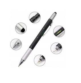 6in1 Tech-Tool Pen, Ballpoint Pen/Touch Screen Stylus/Flat-Head and Phillips Screwdriver/Ruler/Spirit Level, Multifunction Tool for Mens, Black