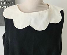 Hobbs 1960s style black shift dress cream scalloped collar silk cotton 14 L