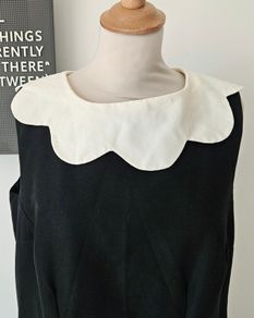 Hobbs 1960s style black shift dress cream scalloped collar silk cotton 14 L