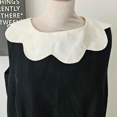 Hobbs 1960s style black shift dress cream scalloped collar silk cotton 14 L