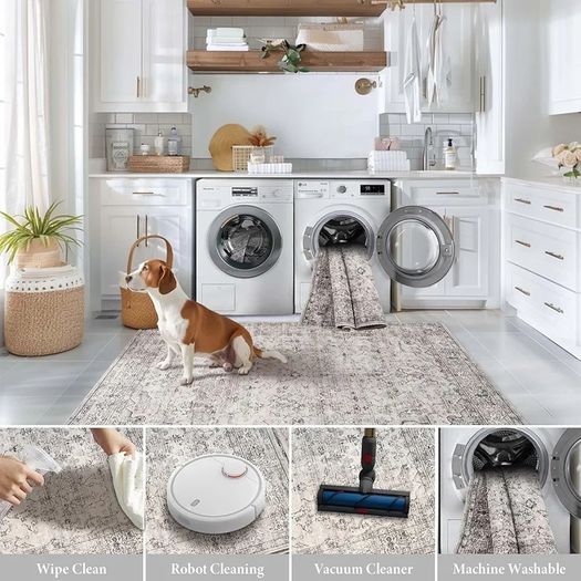 Large Grey Rug 200x290 for Living Room, Faux Wool Short Pile Non-Slip Area Rug, Machine Washable Traditional British Design for Bedroom Dining Room