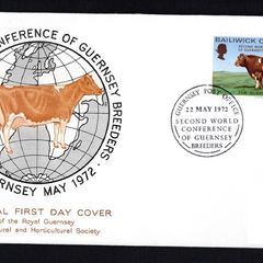 1973 Guernsey Second World Conference of Guernsey Breeders featuring Guernsey Bull Commemorative Stamp Addressed First Day Cover (FDC)