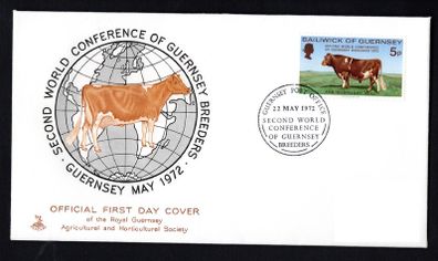 1973 Guernsey Second World Conference of Guernsey Breeders featuring Guernsey Bull Commemorative Stamp Addressed First Day Cover (FDC)
