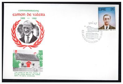 1982 Ireland Centenary of the Birth of Eamon DeValera Private First Day Cover with Bru Ri Cancel First Day Cover (FDC)