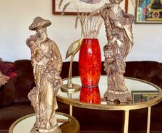Vintage Oriental Resin Sculptured Figures Traditional Attire 1970s