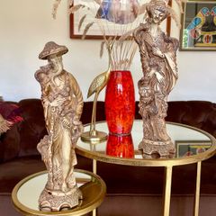 Vintage Oriental Resin Sculptured Figures Traditional Attire 1970s