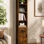 Slim Tall Vintage Brown Bookcase with Cabinet Storage Shelf Image 2