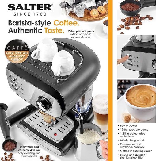 Barista Pro Espresso Machine, Cappuccino, Latte and Coffee Maker, 15-Bar Pressure Pump, Milk Frothing Wand, Removable Drip Tray (FREE SHIPPING)