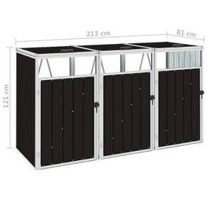 Triple Garbage Bin Shed Brown 213x81x121 cm Steel