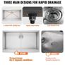 Farmhouse Kitchen Sink, 304 Stainless Steel Drop-In Sinks, Top Mount Single Bowl Basin with Ledge & Accessories, Image 5