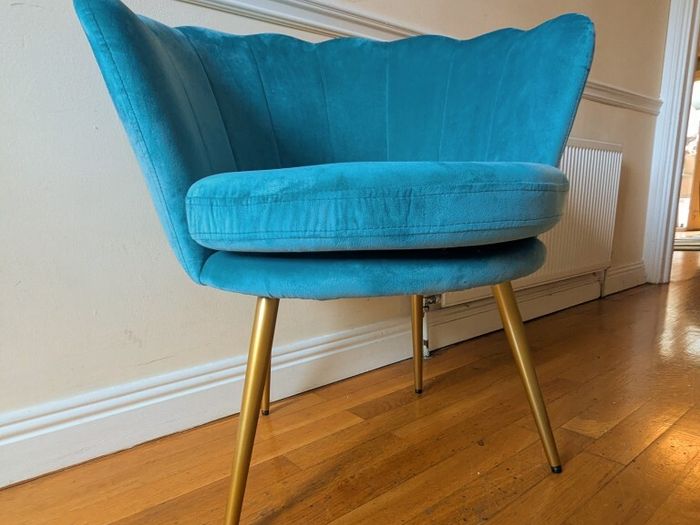 Turquoise velvet shell chair