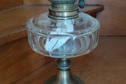 Antique French clear glass brass base large oil lamp works