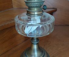 Antique French clear glass brass base large oil lamp works