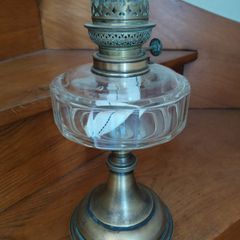 Antique French clear glass brass base large oil lamp works