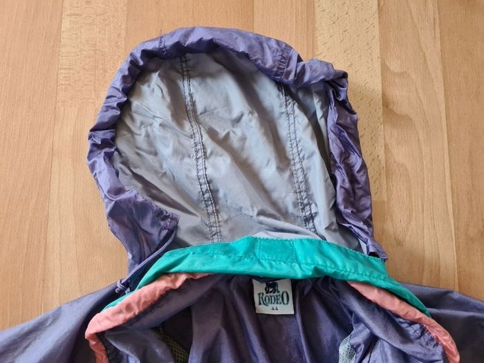 Vintage Retro shinny 80's 90's Rodeo C&A  jumper rainjacket waterproof  hoodie windbreaker colourfull size 44 XL Party