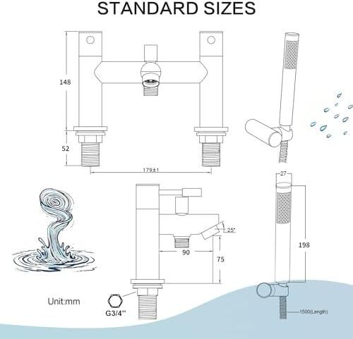Bath Mixer Taps with Shower Attachment Bathroom Tub Filler Tap Dual Lever Mixers Mono Monobloc Two Holes Chrome Brass 2 in 1