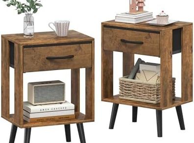 Bedside Table with Drawer Set of 2, 40 x 30 x 60.3 cm