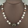 Himalayan Dzi Agate Pendant Necklace with Genuine Freshwater Pearls & Tourmaline Image 2
