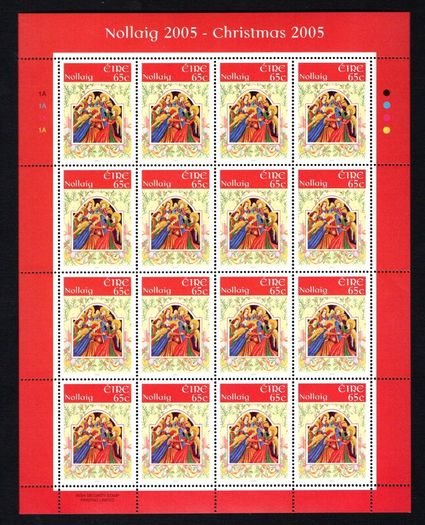 2005 Ireland Christmas Commemorative Stamp Sheetlet Plate 1A1A1A1A Mint Never Hinged (MNH).