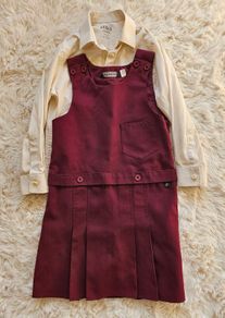 Girls School Wine Pinafore 5-6 Years + FREE Shirt and Cardigan