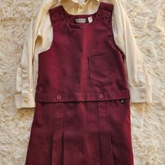 Girls School Wine Pinafore 5-6 Years + FREE Shirt and Cardigan