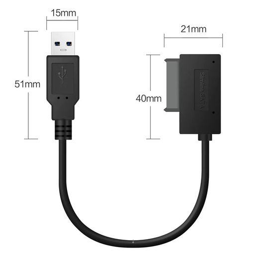 USB 2.0 to Slimline SATA (7+6) 13Pin Laptop/Notebook CD/DVD Drive Convertor Adapter Cable (Brand New/Warranty)