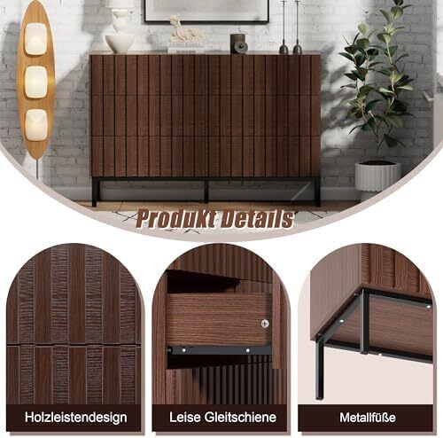 Chest of Drawers with 6 Drawers, 73.4 x 34.5 x 100 cm, Cabinet with Drawers, Narrow Chest of Drawers, Storage Chest of Drawers, Cabinet for Living Room, Bedroom, Hallway (Brown)