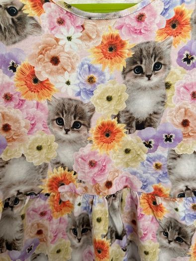 Cute kitty cat summer dress for a girl, 122/128, 6-8 years
