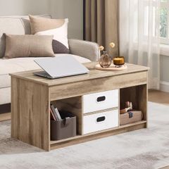 Coffee Table, Height-Adjustable Living Room Table, 2 Drawers