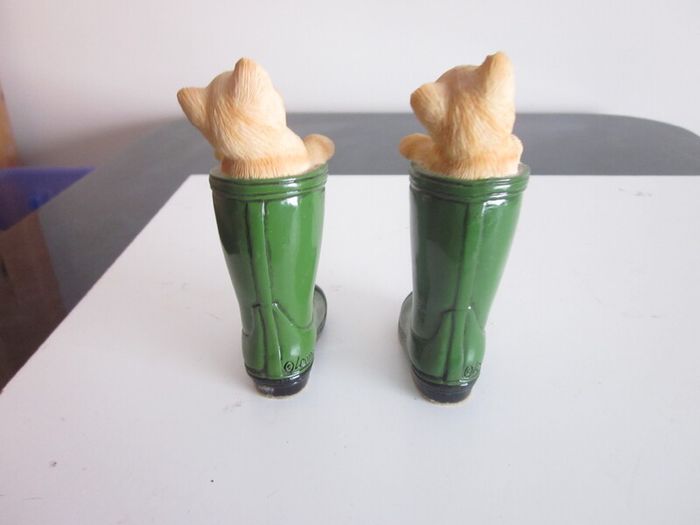 Pair of Leonardo Cats in Green Wellington Boots